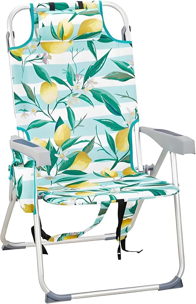 Backpack Beach Chair Adjustable Beach Chairs with 5-Positions Foldable Camping Chair with Headrest Cup Holder Towel bar &amp Armrests Portable Outdoor Chairs for Lawn Concert Garden Picnic