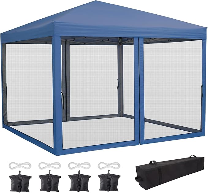 Outdoor Camping Tent 3x3 Meter Square Tent 2.7m Height Polyester-PU Coated Waterproof Navy Blue Color Family Camping Shelter