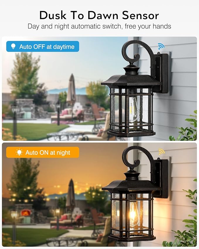 VIANIS 16.7 in Large Oil Rubbed Bronze Porch Lights Outdoor Dusk to Dawn Outdoor Lights for House Waterproof Outside Wall Light Fixtures for House Garden Garage Entryway Anti-Rust