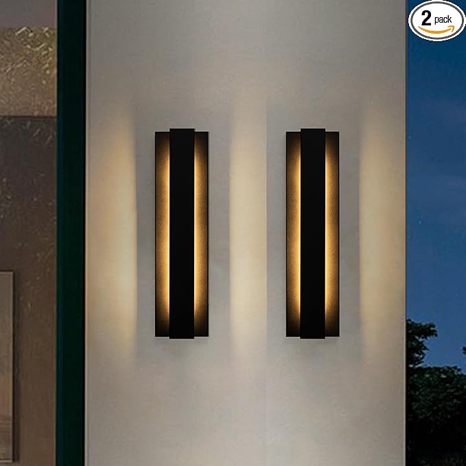 Outdoor Wall Lights 21inch LED Modern Wall Sconce Black Alumium Exterior Porch Light Fixture Long Wall Mount Lighting for House Patio Front Porch Garage2 Packs