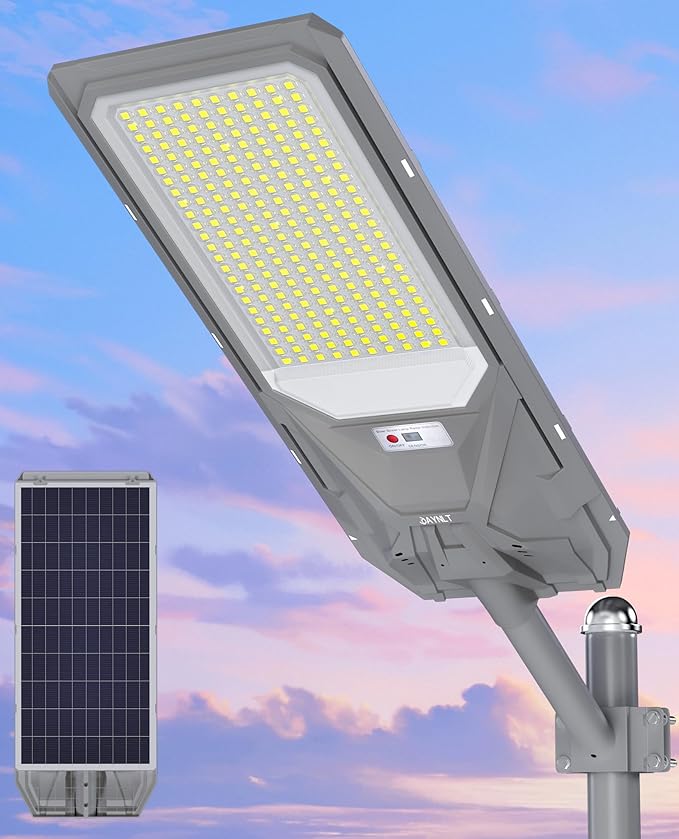 JAYNLT X-12000W Solar Street Lights6500K Commercial Parking Lot Light Dusk to DawnIP68 Waterproof Flood Security Street Lights Motion Sensor for PlayCourtFarm