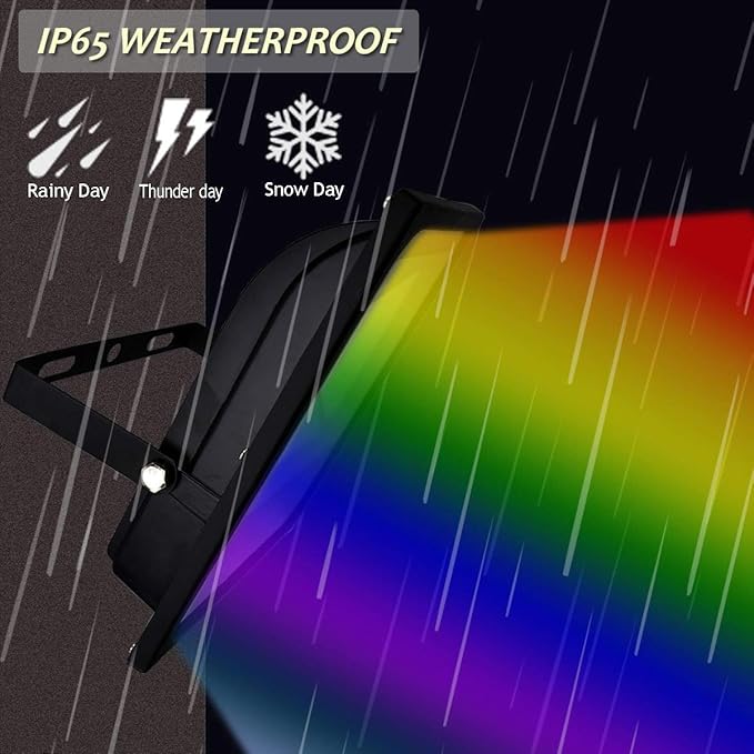 LED RGB Flood Light 50W Outdoor Color Changing Lights with Remote Control IP65 Waterproof Dimmable Wall Washer Light Flood Lamp 16 Colors 4 Modes with US 3-Plug(2 Pack)