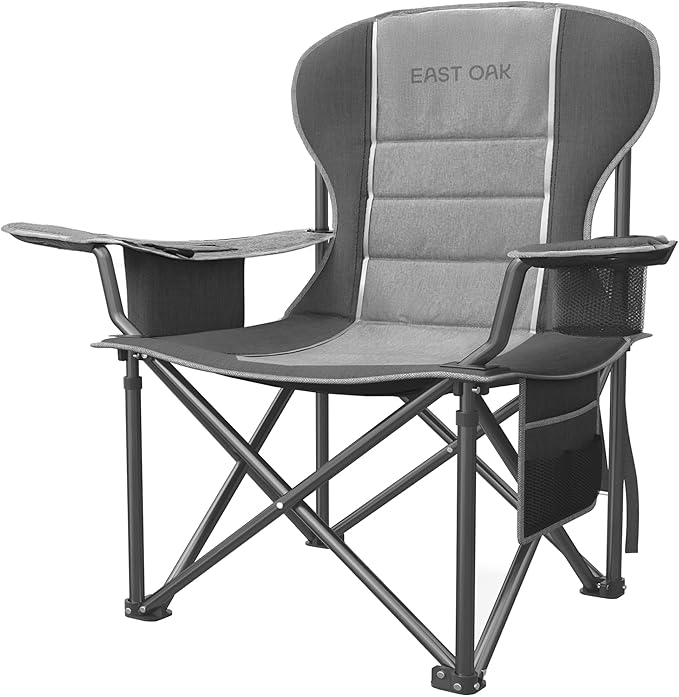 East Oak Oversized Camping Chair | Heavy Duty Camping Chairs | 500LBS Support 600D Oxford Cup Holder &amp Side Pocket | Ideal for Camping Beach Sports Events Backyard &amp Tailgating | Gray