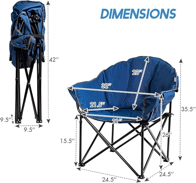 Giantex Portable Camping Chair Outdoor Folding Moon Saucer Chair for Lawn with Soft Padded Seat Cup Holder and Carry Bag