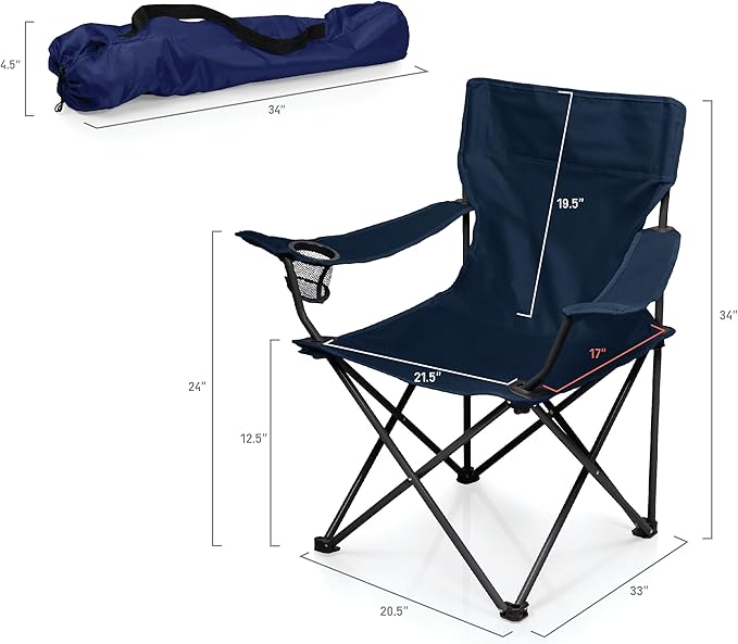 PICNIC TIME Personalized PTZ Camp Chair Custom Outdoor Camping Chair Beach Chair with Carrying Bag (Navy Blue)
