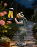 Garden Statues Outdoor Bunny with Solar Lantern – Rabbit Yard Decor Waterproof Resin Figurine Pathway Light for Lawn &amp Patio