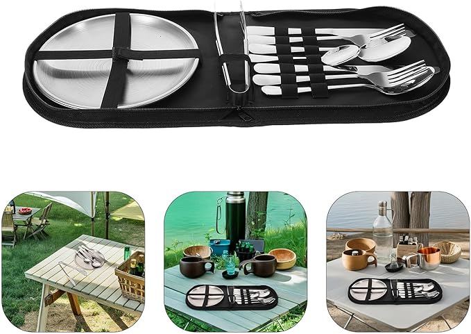Outdoor Stainless Steel Tableware Set with Fork Spoon Knife 11pcs Portable Camping Cutlery Set Travel Utensils for Hiking Picnic and Family Outdoor Meals