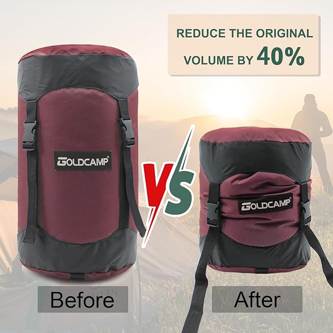 GoldCamp compression stuff sack for Ultralight sleeping bag space saving gear with dust flap18L/30L/43L/49L/65L Compression Stuff Sack Waterproof Camping Travel Outdoor Backpacking (Red XXXL)