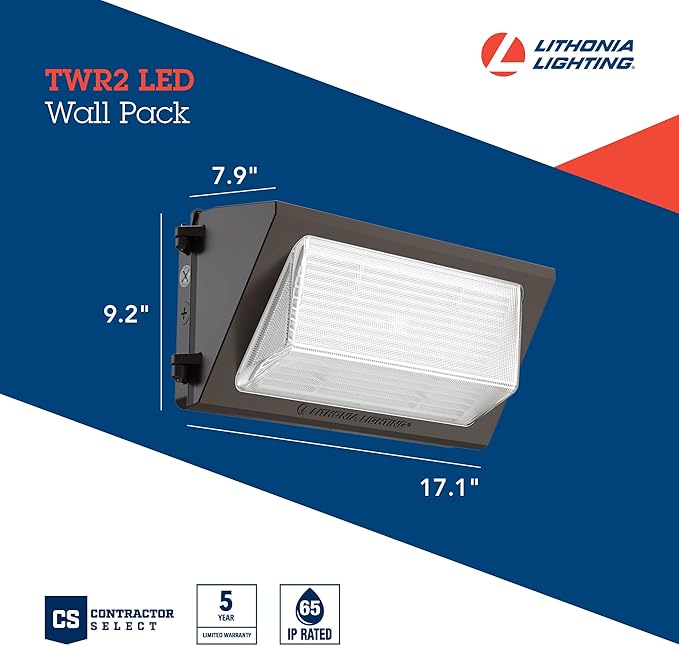 Lithonia Lighting 17 LED Wall Pack Outdoor Light Fixture 3-Way Selectable CCT 3000K/4000K/5000K Adjustable Lumens Dusk to Dawn Photocell UVOLT Bronze (TWR2 LED ALO SWW2 UVOLT PE DDBTXD)