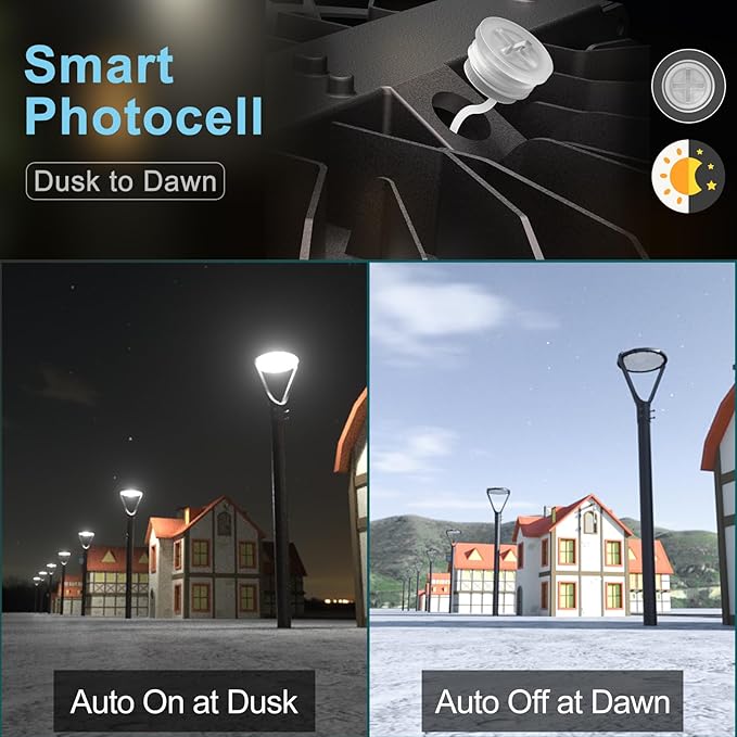 Lightdot 150W LED Post Light with Dusk to Dawn Photocell 22500LM 5000K Pole Lights Outdoor Waterproof 45-93In Height LED Circle Area Light for Parking Lot Garden Yard Street Lighting-4Pack