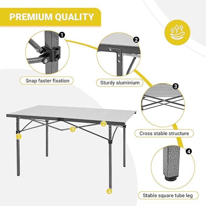 KingCamp Aluminum Folding Camp Table - Lightweight Portable Roll Up for Outdoor Camping Picnic Barbecue