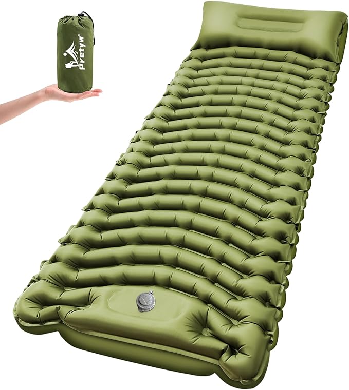 Sleeping Pad for Camping - Ultralight Camping Mattress with Pillow Built-in Foot Pump Compact Inflatable Portable Mat for Backpacking Hiking Car Traveling Beach Tent