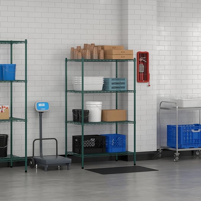 Commercial NSF Listed Green Epoxy Stationary Wire Shelving Kit 24 x 36 x 64 with 4 Shelves Perfect for Warehouse Walk-in Refrigerator Freezer Grocery Store Restaurant Dishroom