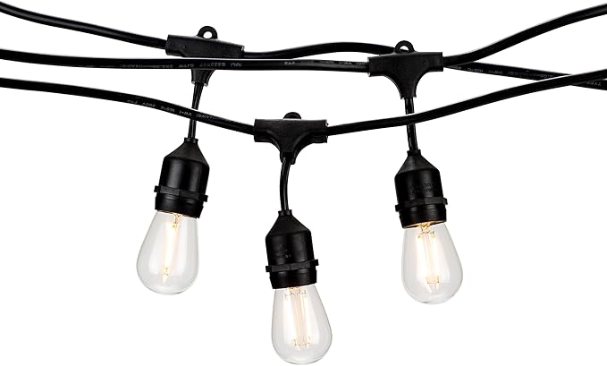 Holiday Lighting Outlet LED Outdoor Patio Lights | 46-Foot Hanging Outdoor String Lights | Includes 16 Dimmable 1.5 Watt Edison Filament Bulb Cafe Lights | Weatherproof Commercial Grade