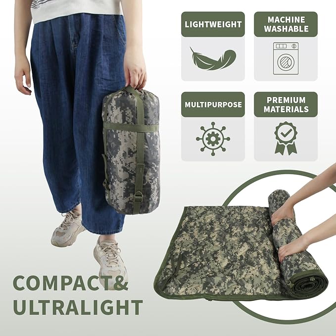 WINWAY Outdoor Down Camping Blanket Military Camping Sleeping Bag with ZipperPackable Waterproof Lightweight Poncho Liner for HikingTravel Stadium