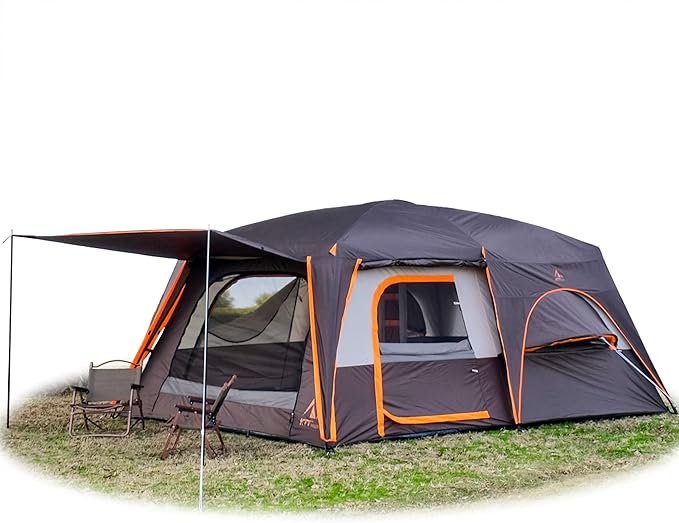 KTT Extra Large Tent 8-10-12 PersonFamily Cabin Tents2 Rooms3 Doors and 3 Windows with MeshStraight WallWaterproofDouble LayerBig Tents for OutdoorPicnicCampingFamily Gathering