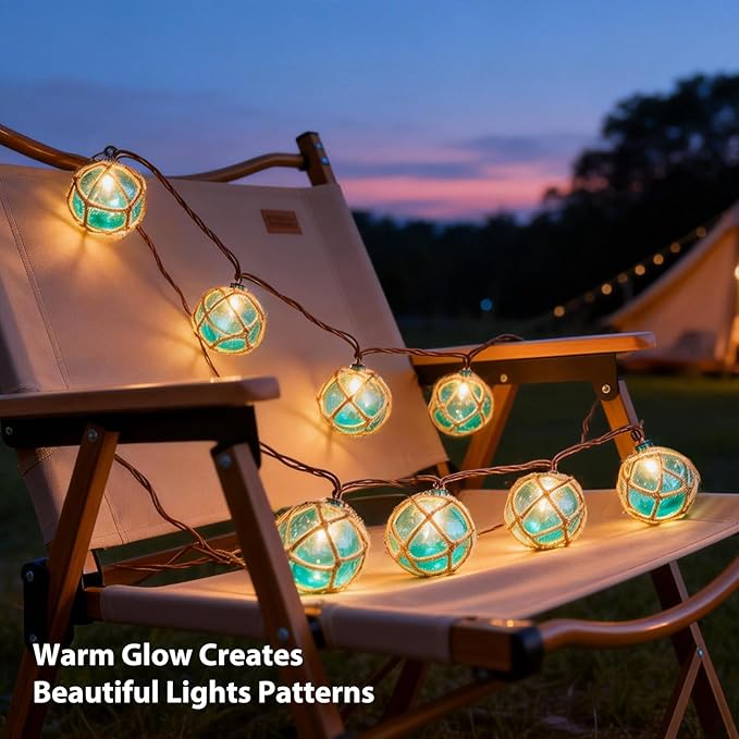 Decorative String Lights Plug in with 10 Incandescent Bulbs Nautical Fishing Float String Lights Connectable Weatherproof for Indoor Home Tiki Bar Decor and Outdoor Patio Decorations (Aqua Blue)