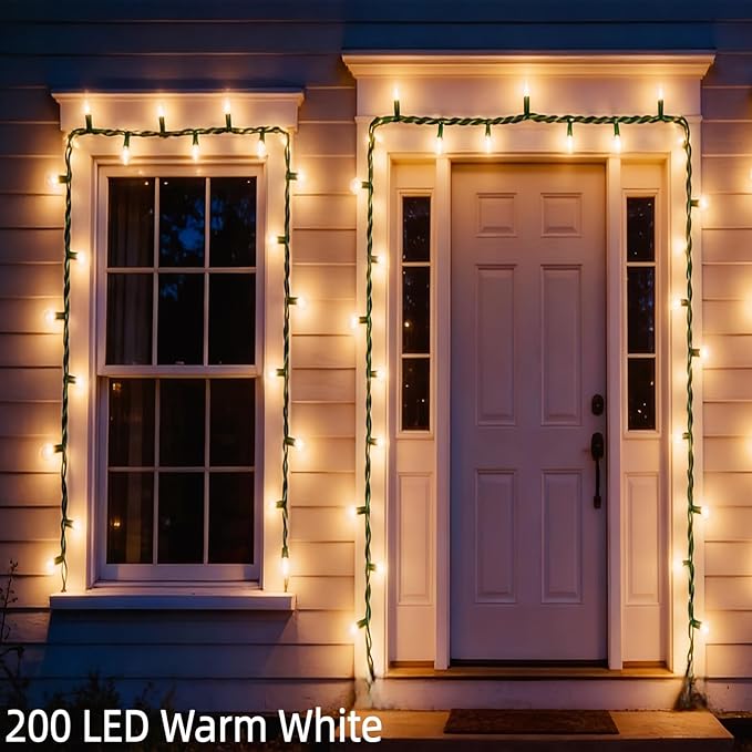 200 LED Warm White Christmas Lights UL Certified and Commercial Grade 66ft Green Wire String Lights for Indoor and Outdoor Party Wedding Garden Patio.