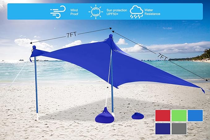 ABCCANOPY Beach Portable Sun Shelter for Beach Camping Trips (7x7 FT Blue)