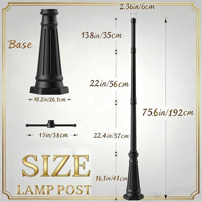 Universal Outdoor Post Light Pole with Hanging Arm Black Cast Aluminum Pole with 2.36 Fitter Mount 76in Tall Traditional Street Light Lamp Post for Pathway Driveway Parking Yard Lighting