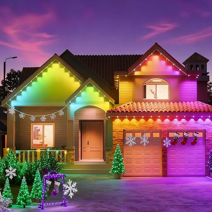 Permanent Outdoor Lights for House 50ft Waterproof RGB Eave Light IP67 String Lights with 30 LED App Remote RGB Under Eave Lighting for Garden Party Holiday Christmas Deco