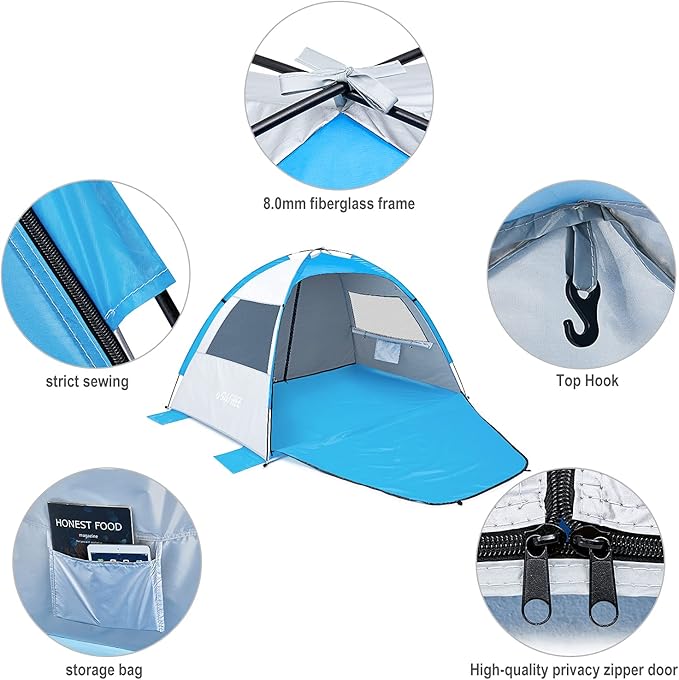 G4Free Portable Beach Tent 2-3 Persons Sun Shade Shelter UPF 50+ Sport Umbrella Canopy with Extendable Floor Foldable Lightweight