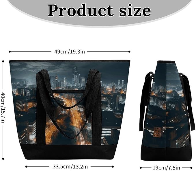 Insulated Shopping BagLarge Reusable Cooler Bags City Night View Printed Foldable Shopping BagTravel Waterproof Shoulder Bag