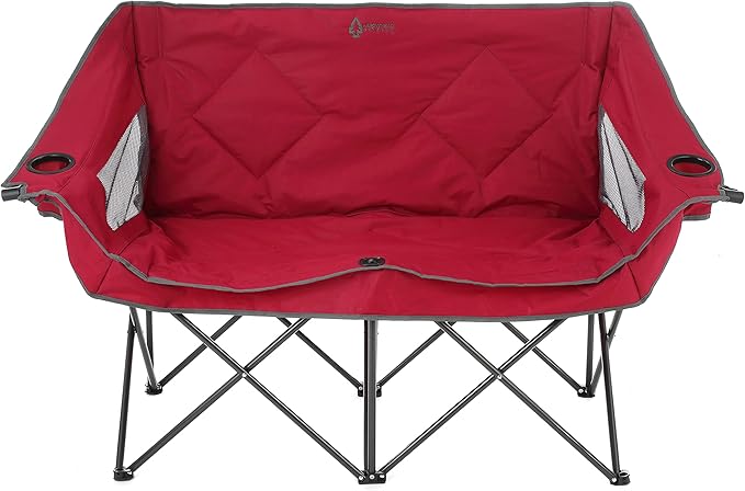 ARROWHEAD OUTDOOR Portable Folding Double Duo Camping Chair Loveseat w/ 2 Cup &amp Wine Glass Holder Carrying Bag Supports up to 500lbs