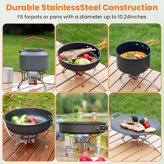 Portable Propane Camping Stove for Outdoor - GEEKHOM 6800W Windproof Gas Stove with Piezo Ignition 2-Fuel Butane Propane Backpacking Stove for Hiking &amp Picnics Tripod Base &amp Adapter
