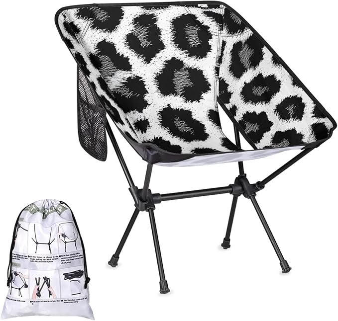 Honeybaby Folding Camping Chair Animal Leopards Print Camping Chairs Lightweight Portable Chair Outdoor Foldable Chairs for Camping Travel Picnic Beach Hiking