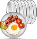 8 Stainless Steel Plates 7.8 inch Small 201 Metal Camping Plate Reusable Food Serving Dish Snack Eating Dishes Round Shatterproof Brushed Finish Silver Dish for Dinner Oven Dishwasher Safe