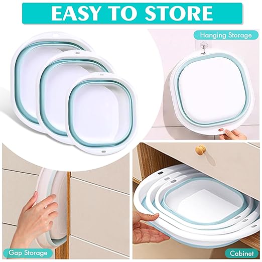 Collapsible Basin 3 Set Foldable Wash Basin Plastic Laundry Tub Space Saving Wash Tub for Dish Fruit Camping Laundry Hiking &amp Home (Blue)