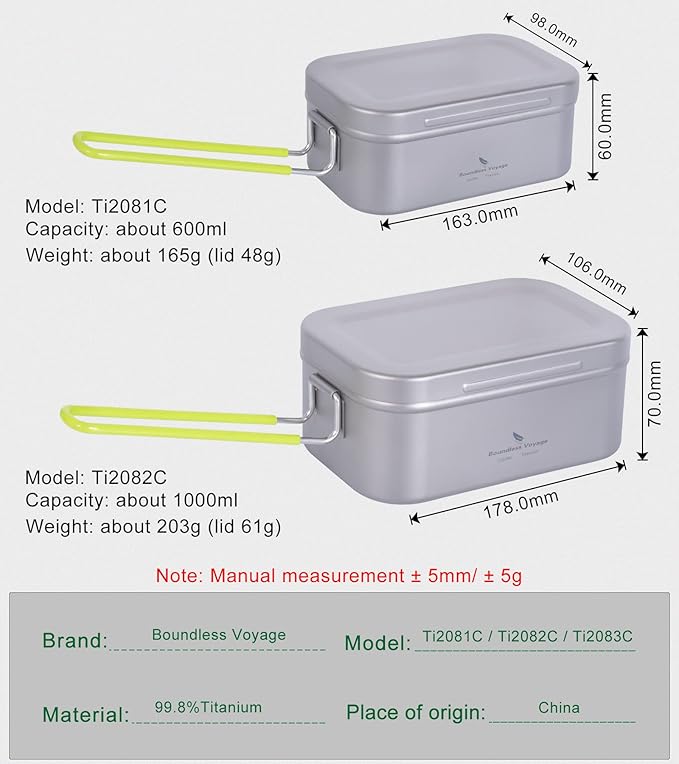 Boundless Voyage Camping Box Lunch Box with Folding Handle Collapsible Bowls with Lids Outdoor Tableware Ultralight Camping Mess Kit