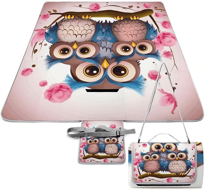 Cute Owls Beach BlanketPortable Waterproof Picnic Blanket58.3''x 58.3'' Extra Large Picnic Mat for BeachCamping Grass Lawn Park Accessorie for Festival BBQ