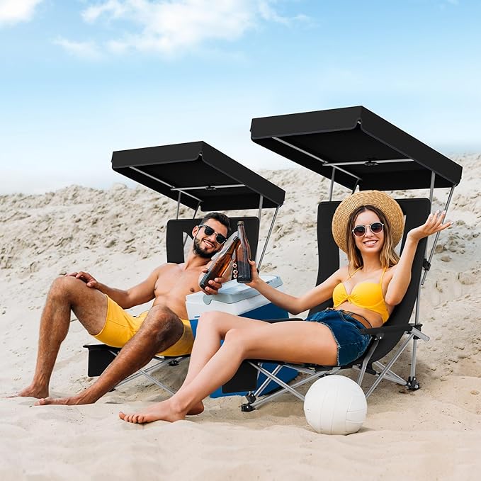 Portable Beach Chair for Adults with Cup Holder Hard Arm Folding Lawn Chairs for Outdoor Activities Camp Sports Beach Travel &amp Picnic Supports up to 400 lbs