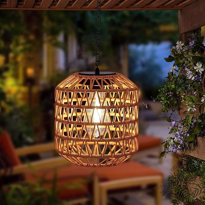 Livinlarge Solar Pendant Light OutdoorChandelier Hanging Lantern with Edison BulbBoho Solar Powered Lamps IP44 Waterproof for Gazebo Tree Porch Yard Porch Patio Garden Backyard Decorative