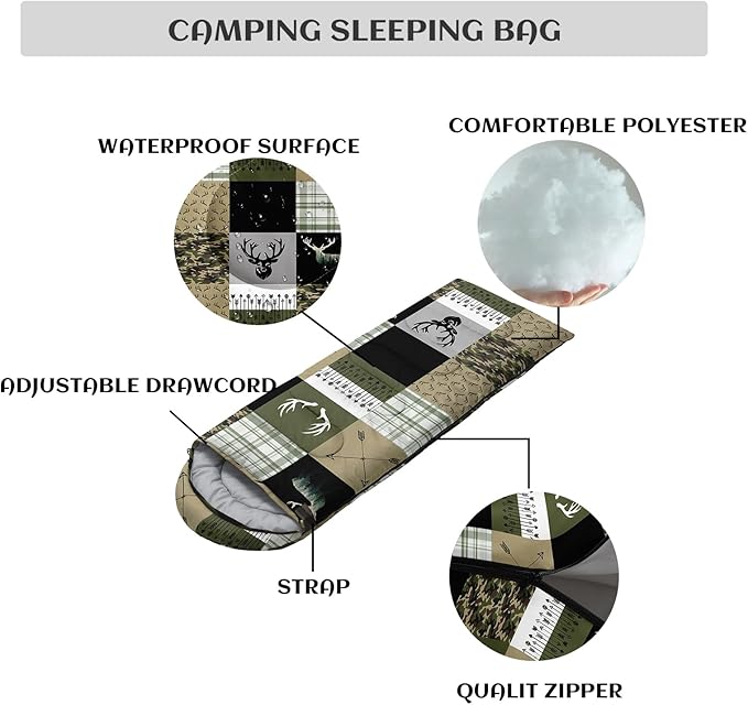 Sleeping Bags for Adults Youth Kids3D Printing Camping Sleeping Bag for Girls Boys Lightweight Waterproof Cold/Warm Weather Sleeping Bag for 3 Seasons