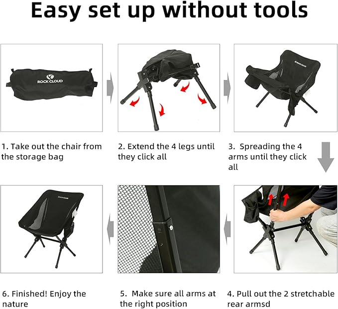 ROCK CLOUD Portable Camping Chair Ultralight Folding Camp Chairs Outdoor for Camp Hiking Backpacking Lawn Beach Sports