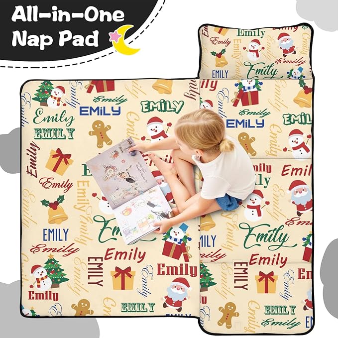 Personalized Toddler Nap Mat – Custom Name Sleeping Bag with Pillow &amp Blanket Roll-Up All-in-One Nap Mats