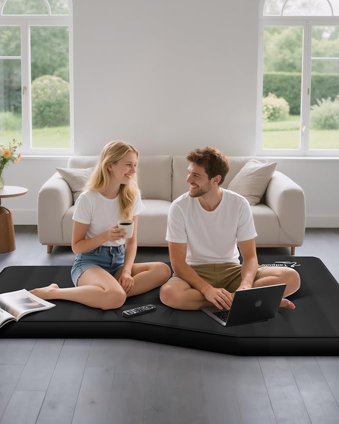 for Tesla Model Y Mattress Memory Foam 4 inch Comfortable SUV Sleeping Pad with Powerful Air Pump Inflatable Car Bed for Camping &amp Road Trips (Black+Gray)