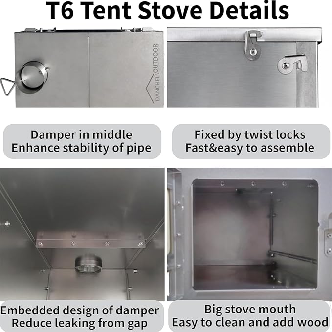 DANCHEL OUTDOOR Backpacking Hot Tent w/Stove Jack Portable Tipi Tent with T6 Titanium Folding Wood Stove for 1-4 Person Winter Camping Hunting3m/4m