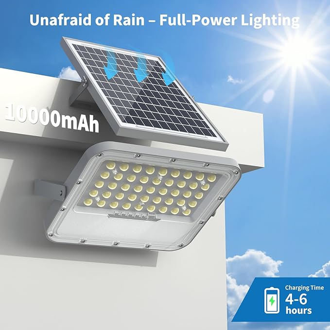 100W Solar Lights Outdoor 10000LM LED Automatic Light with 10000mAh Battery IP65 Waterproof Outside Solar Powered Security Flood Light and 8.2ft Cable with Remote Control for Pathway Patio &amp Yar