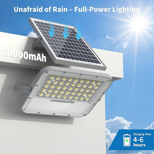 100W Solar Lights Outdoor 10000LM LED Automatic Light with 10000mAh Battery IP65 Waterproof Outside Solar Powered Security Flood Light and 8.2ft Cable with Remote Control for Pathway Patio &amp Yar