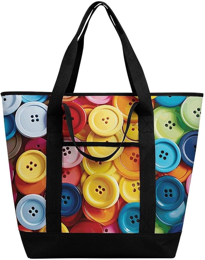 Insulated Shopping BagLarge Reusable Cooler Bags Colorful Buttons Printed Foldable Shopping BagTravel Waterproof Shoulder Bag