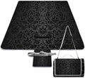 Black Floral Damask Photographic Print Waterproof Outdoor Picnic Blanket Sandproof Beach Mat for Camping Hiking Grass Travelling