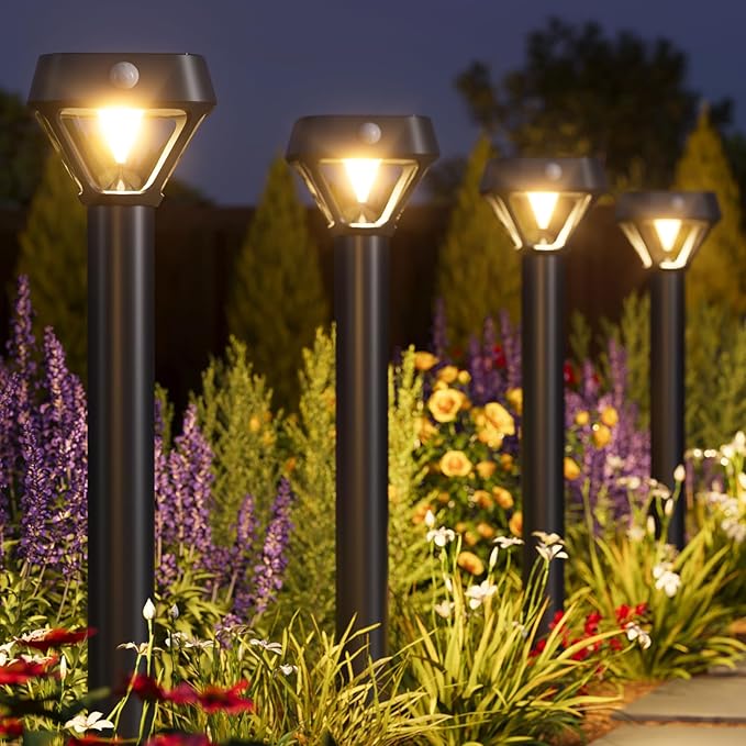 XMCOSY+ Smart Solar Pathway Lights Bluetooth APP Control with Motion Sensor 150LM RGBCW Color Changing Landscape Lighting for Yard Garage Garden Lawn IP65 Waterproof 2 Pack
