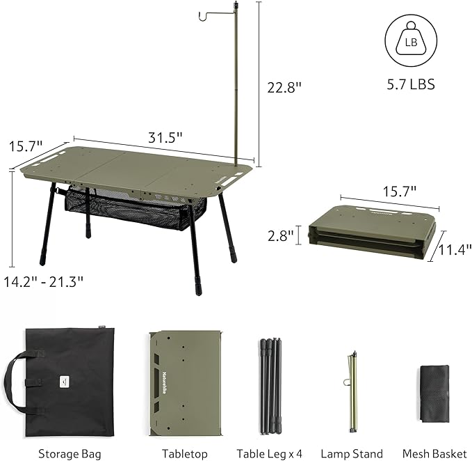 Naturehike Tactical Camping Table with Adjustable Height Collapsible Table Lightweight with Carry Bag for Camping Travel expeditions Hiking Picnics BBQs &amp Beach Trips