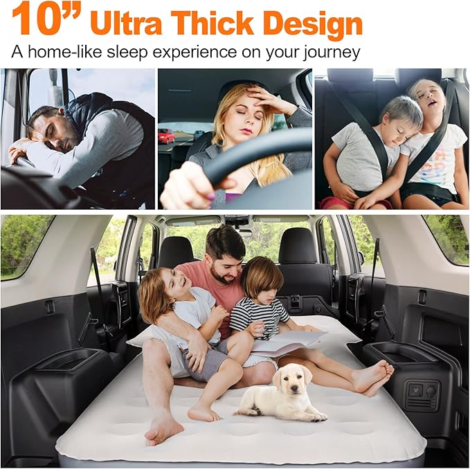 65''SUV Air Mattress Pad for SUV Trunk 10 Inch Ultra-Thick Inflatable Car Mattress SUV SUV Air Mattress Camping Bed with Built in Pump