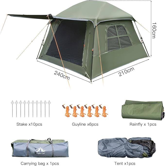 Night Cat Blackout Cabin Tent: 4 Person Pop Up Camping Tent with Vestibule &amp Rainfly Waterproof Instant Easy Setup Family Tent