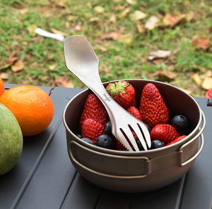 Tentock Titanium Bowls Set 500ml+600ml Ultralight Camping Cookware Outdoor Utensils with Folding Handle